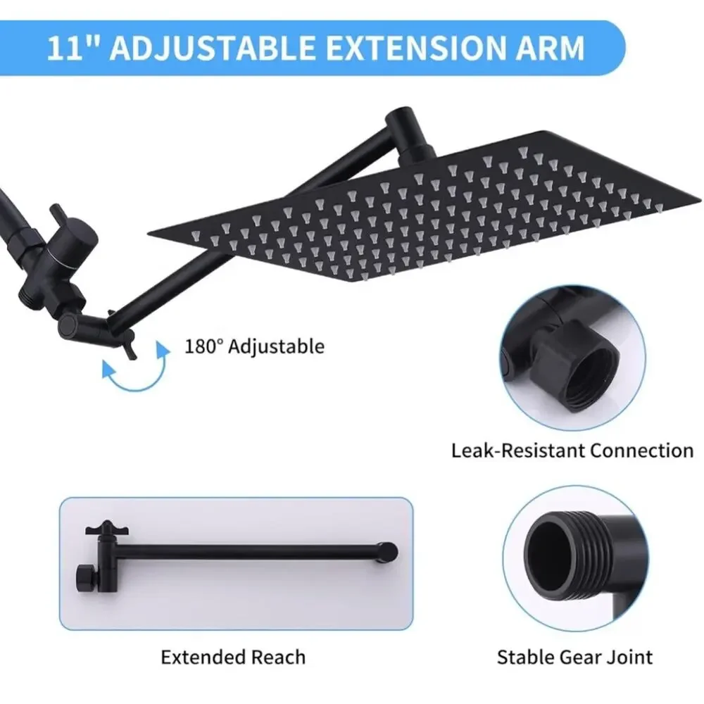 Shower Head Combo 10In High-Pressure Rainfall Shower Head with 11In Adj Arm